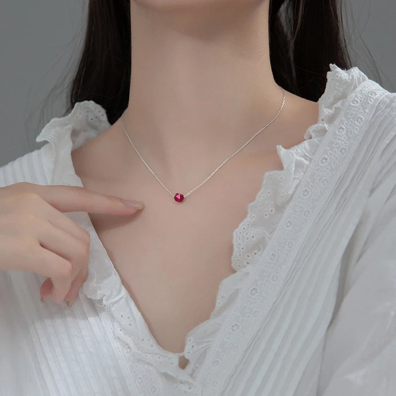 Modian Hot Sale Real 925 Sterling Silver Natural Red Crystal Necklace Pendants For Women Valentine's Day Sterling Silver Jewelry