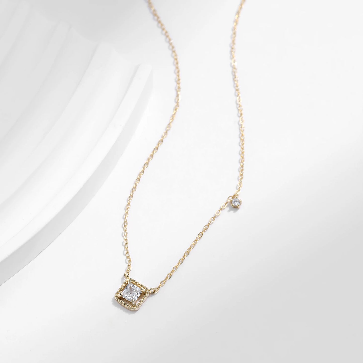 MODIAN 925 Sterling Silver Simple High Quality Square Zirconia Necklace Pendant Trendy Gold Color Link Chain For Women Jewelry