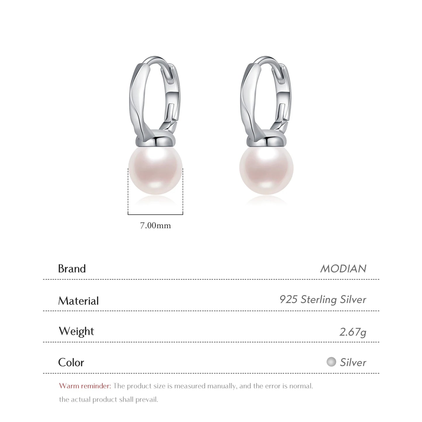 Pendientes de aro de plata de ley 925 MODIAN con elegantes perlas y conchas, con hebilla original para vacaciones, joyería para mujer