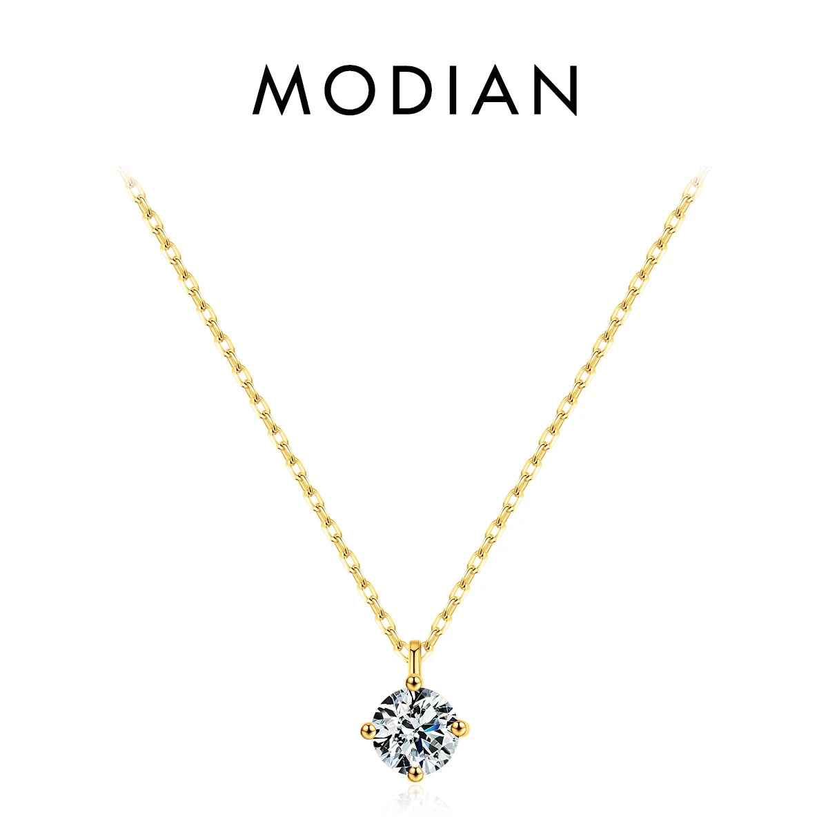 MODIAN 925 Sterling Silver Classic Round 1CT High Quality Zirconia Pendant Necklaces For Women Wedding Luxury Fine Jewelry Gift