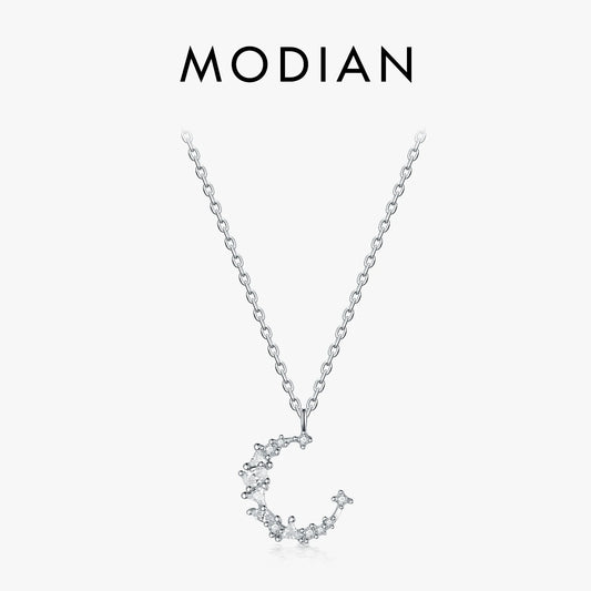 Collar con colgante de luna irregular de plata de ley 925, joyería de plata de ley a la moda, collar con dije de circonita cúbica, cadena para mujer