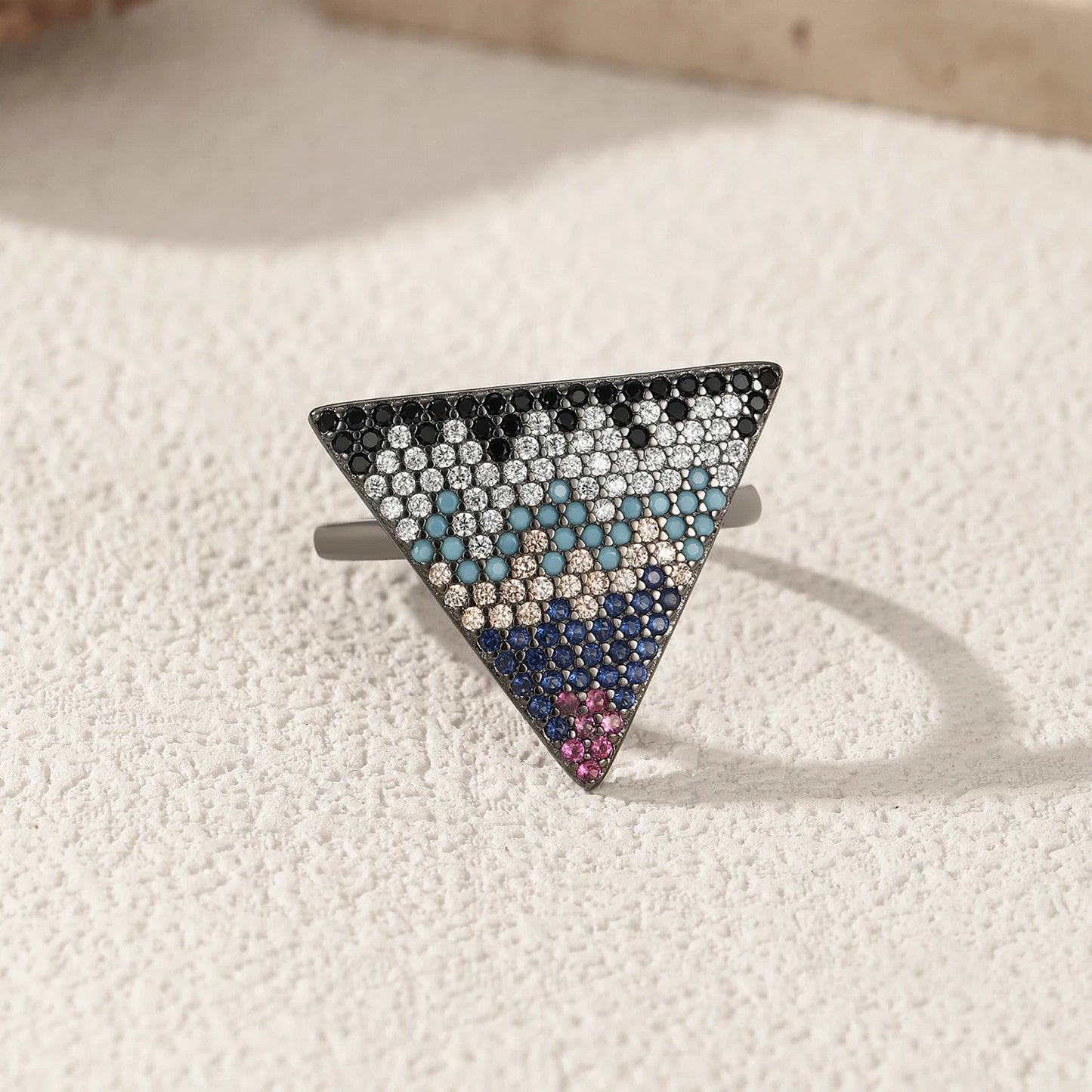 MODIAN Black Golden Inverted Triangle Rings 925 Sterling Silver Niche Design Colorful Zircon Finger Rings For Women Fine Jewelry