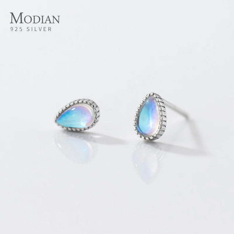 Modian 925 Sterling Silver Round Drop Oval Shape Exquisite Stud Earrings for Women Fine Jewelry Simple MoonStone Anniversary