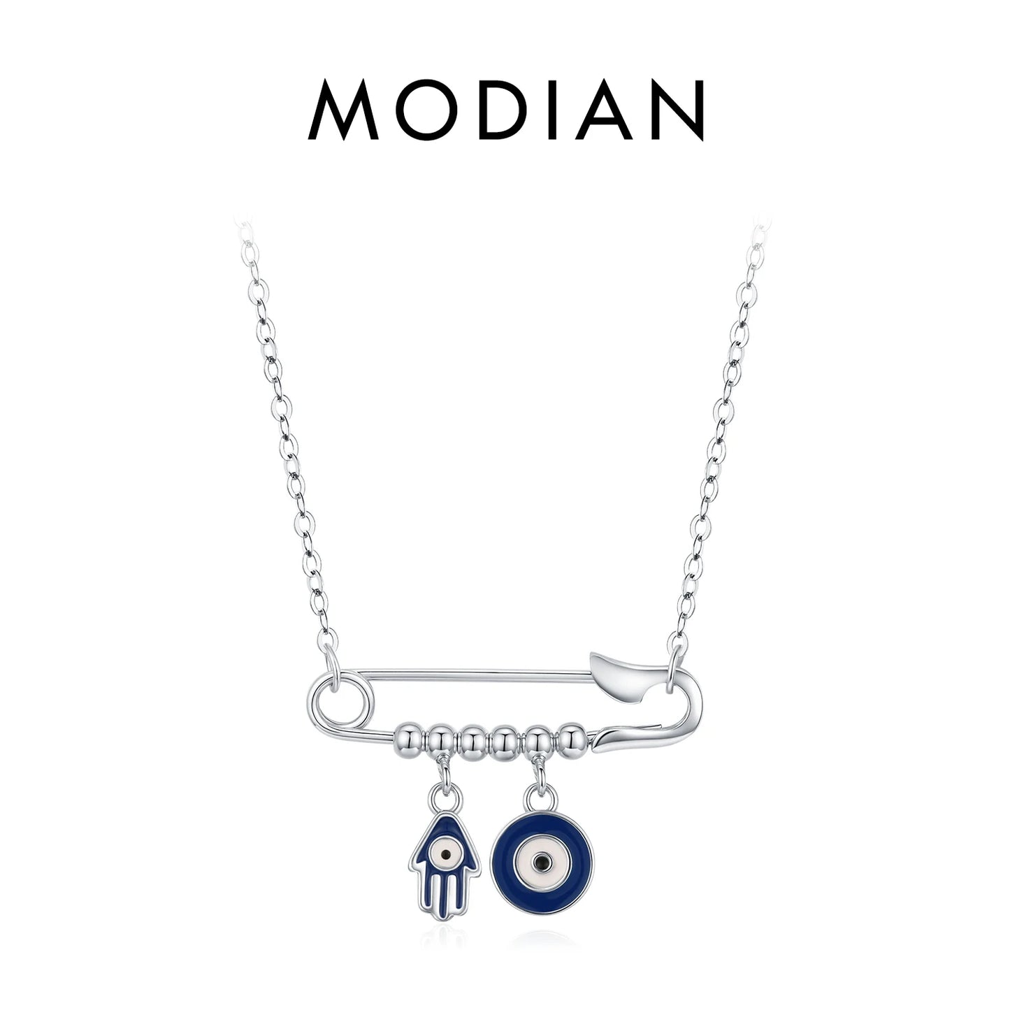 MODIAN 925 Sterling Silver Charming Blue Eyes Sparkling CZ Heart Palm Paper Clips Pendant Necklaces For Women Fine Jewelry