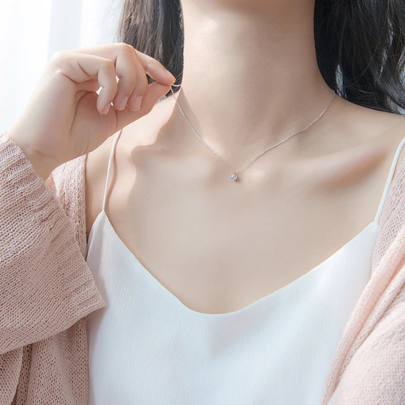Collar con colgante redondo de circonita cúbica transparente clásico de Modian para mujer, 100 % plata de ley 925, joyería de cristal de 1,5 quilates, regalo
