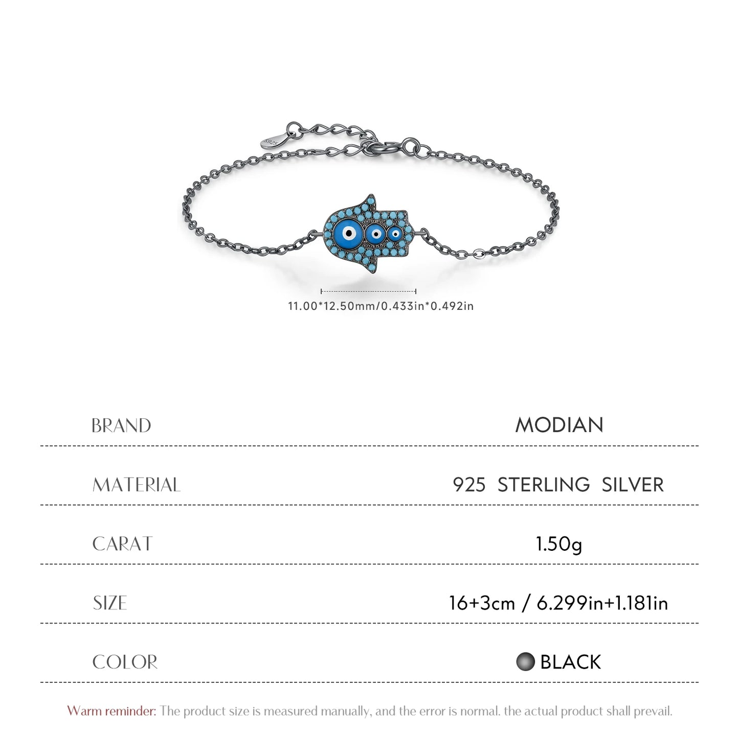 MODIAN 925 Sterling Silver Blue Enamel Synthetic Turquoise Link Chain Bracelet Black Ghost Eyes Palm Bracelets For Women Jewelry