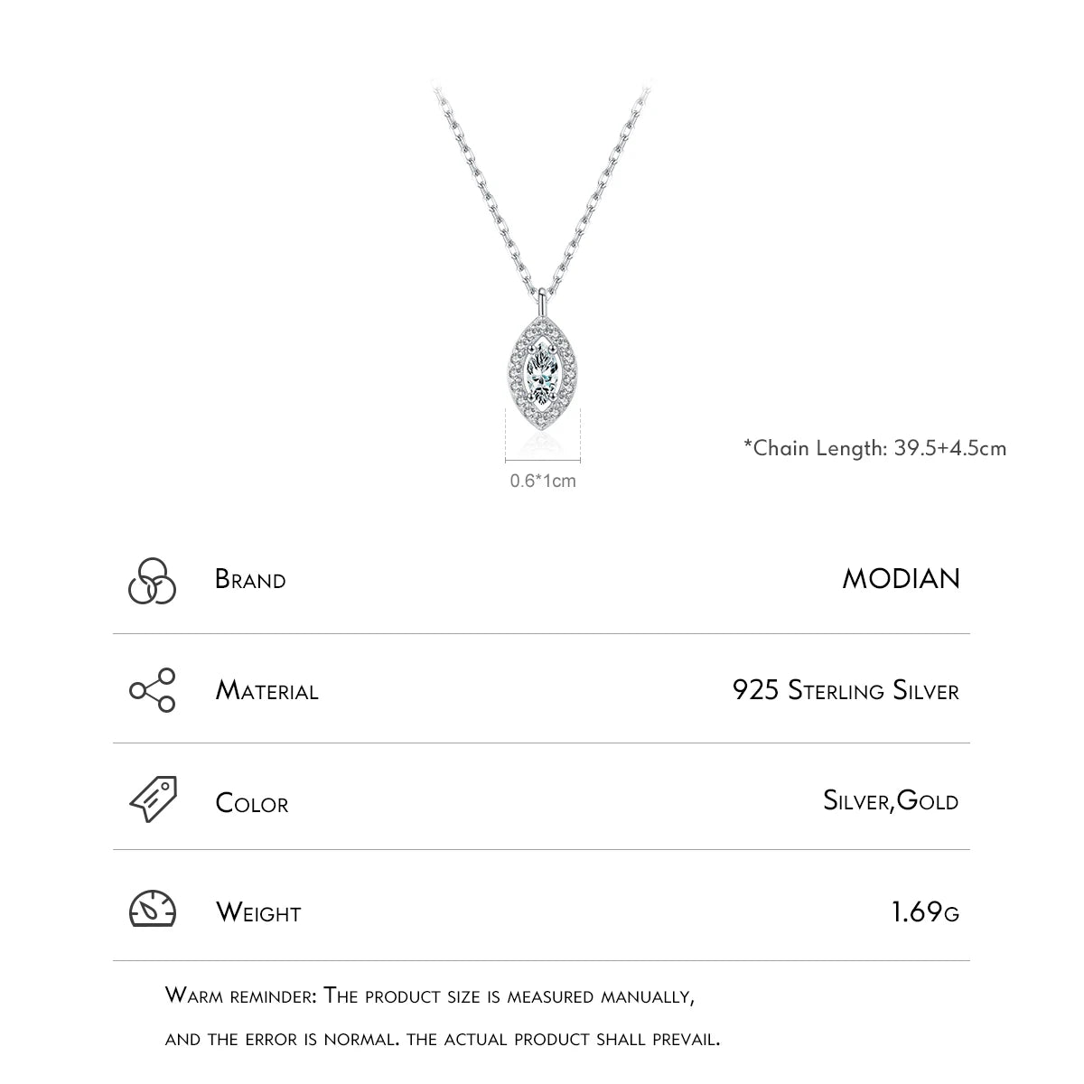 MODIAN 925 Sterling Silver Rhombus Sparkling Zirconia Pendant Necklace Trendy Gold Color Link Chain For Women Fine Jewelry Gifts
