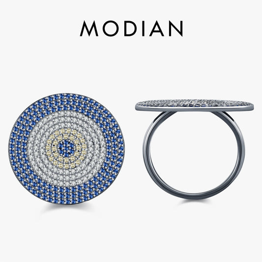 MODIAN Luxury Full Zirconia Eyes Rings 925 Sterling Silver Vintage Hip Hop Round Finger Rings For Women Fine Jewelry