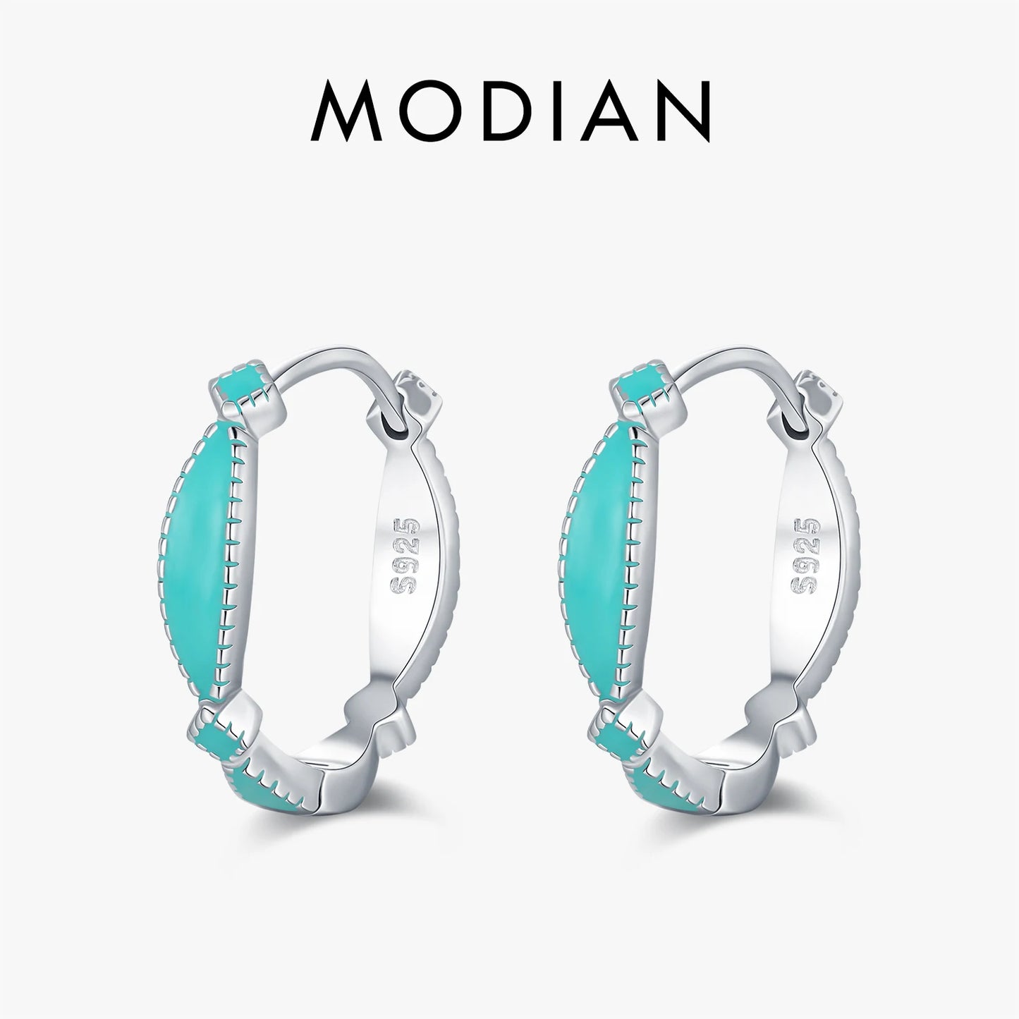 MODIAN 925 Sterling Silver Elegant Mint Green Enamel Ear Buckle Geometric Hoop Earrings For Women OL Fine Jewelry