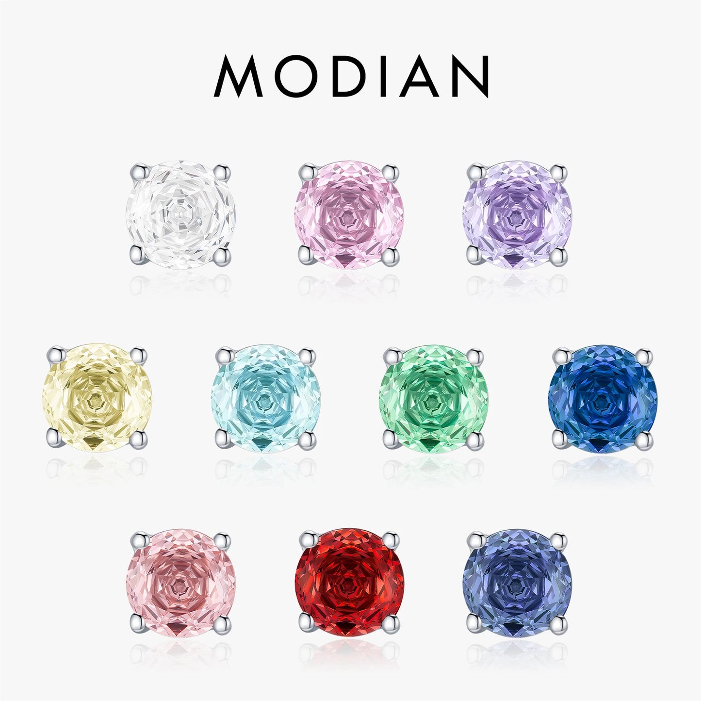 MODIAN Multicolor 925 Sterling Silver Rose Cut Round Zirconia Earrings Paraiba Color Fashion Stud Earrings For Women Jewelry