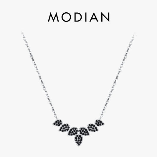 Collar con colgante de hojas de árbol y trigo de plata de ley 925 auténtica de MODIAN para mujer, joyería fina con circonita negra, accesorios de regalo.