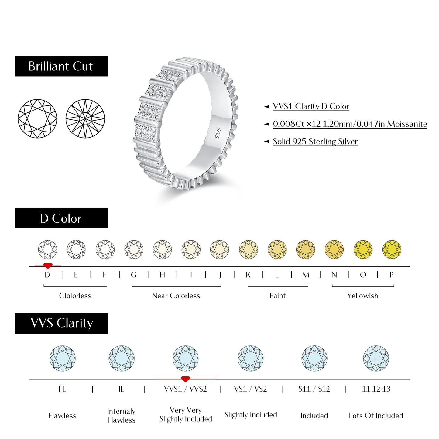 MODIAN Exquisite D Color Moissanite Ring 925 Sterling Silver Fashion Stackable Eternity Band Rings For Women Fine Jewelry