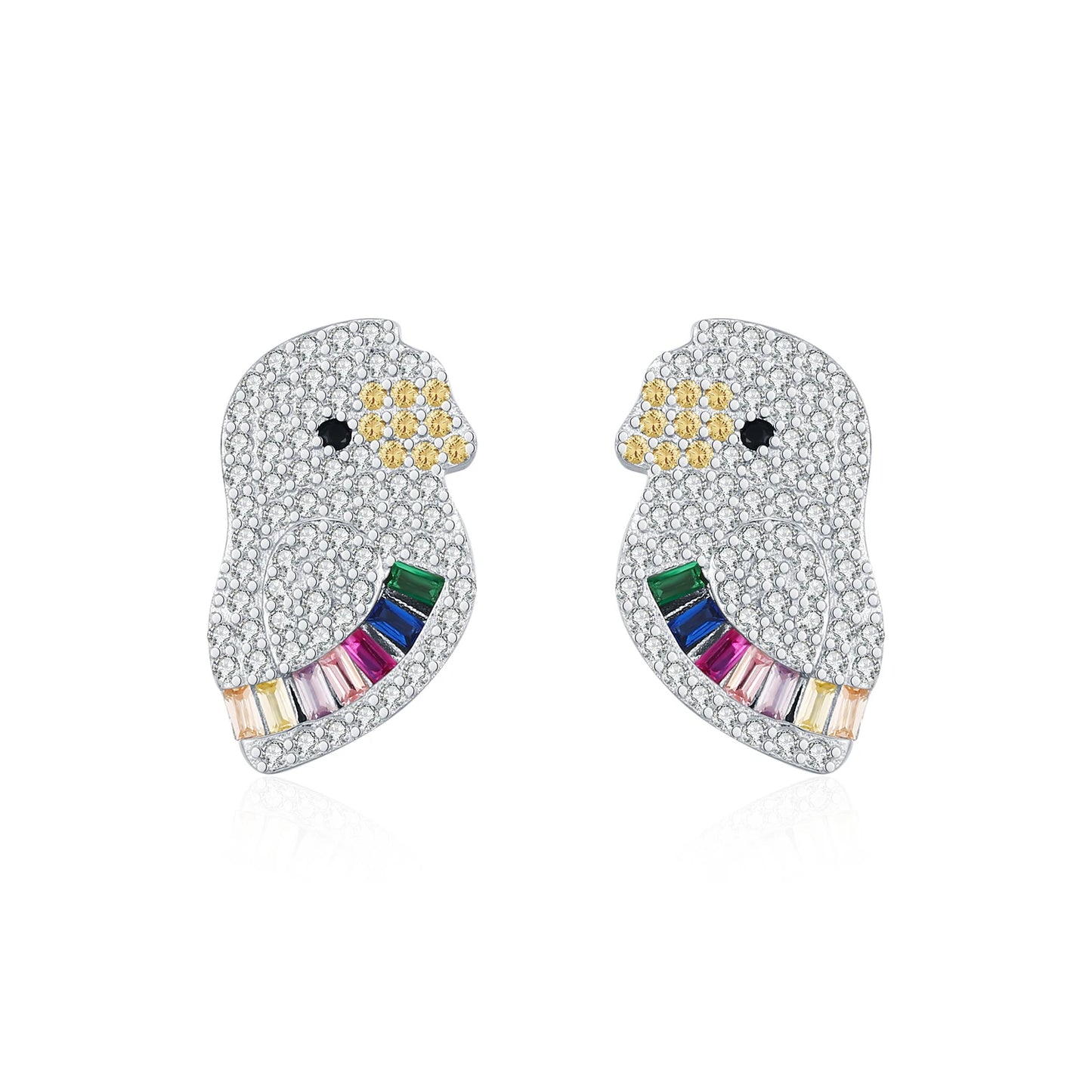 MODIAN 925 Sterling Silver Sparkling Luxury Full Zirconia Ear Studs Cute Parrot Big Stud Earrings For Women Fine Jewelry