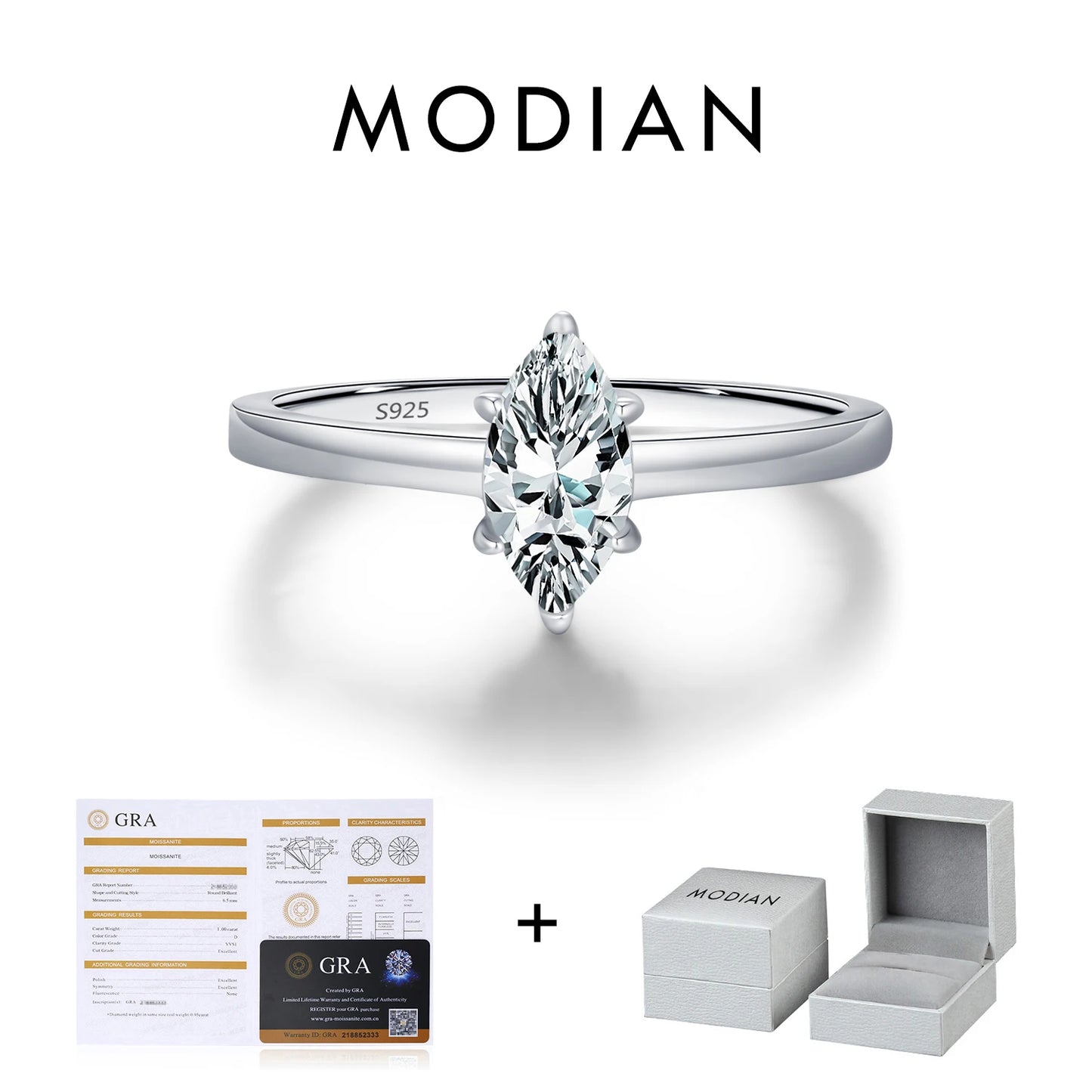MODIAN D Color Marquise Cut Rhombic Moissanite 925 Sterling Silver Luxury  Band Rings For Women Wedding Fine Jewelry Gifts