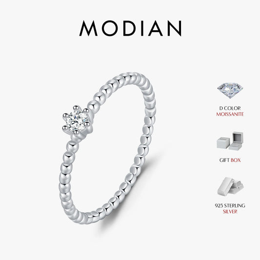 Anillos de moissanita redonda de color D de MODIAN con diamantes de laboratorio, plata de ley 925, cuentas clásicas simples, apilables, para mujer, joyería