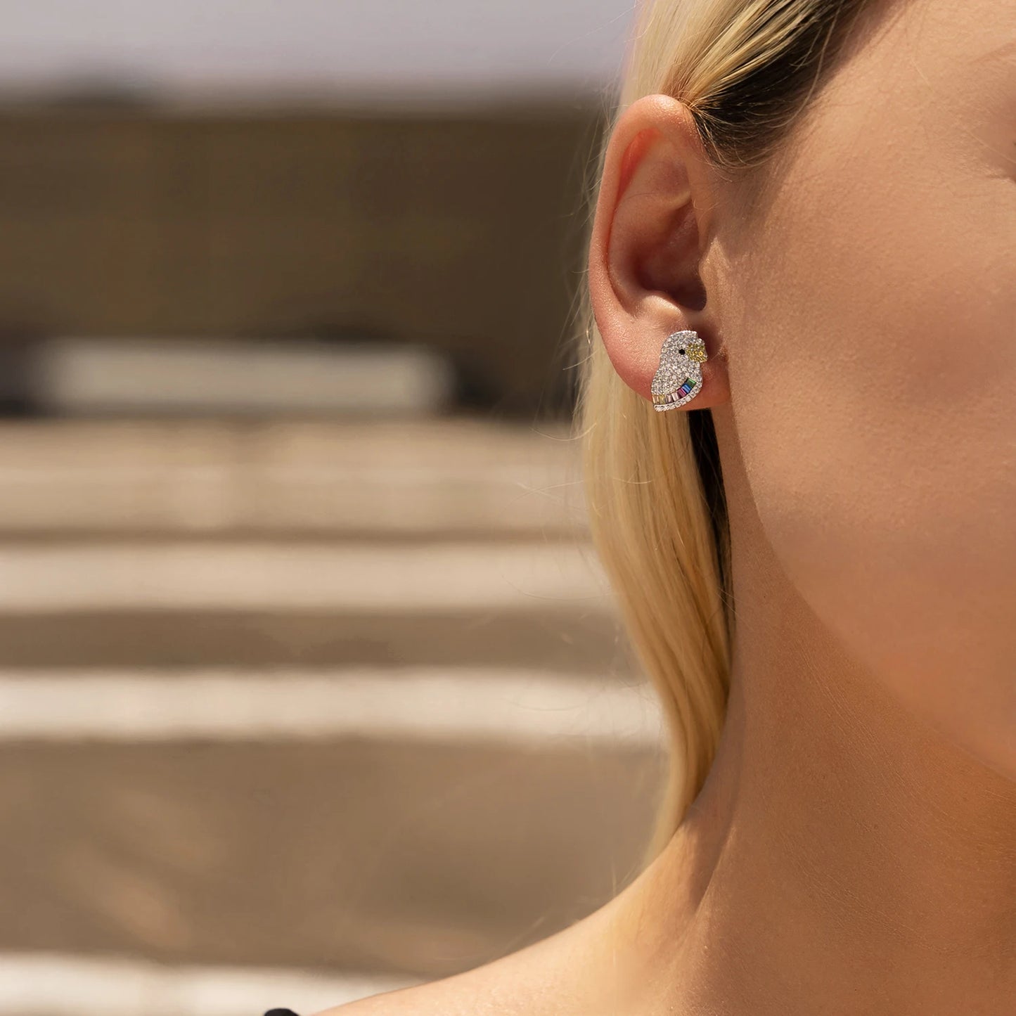 MODIAN 925 Sterling Silver Sparkling Luxury Full Zirconia Ear Studs Cute Parrot Big Stud Earrings For Women Fine Jewelry