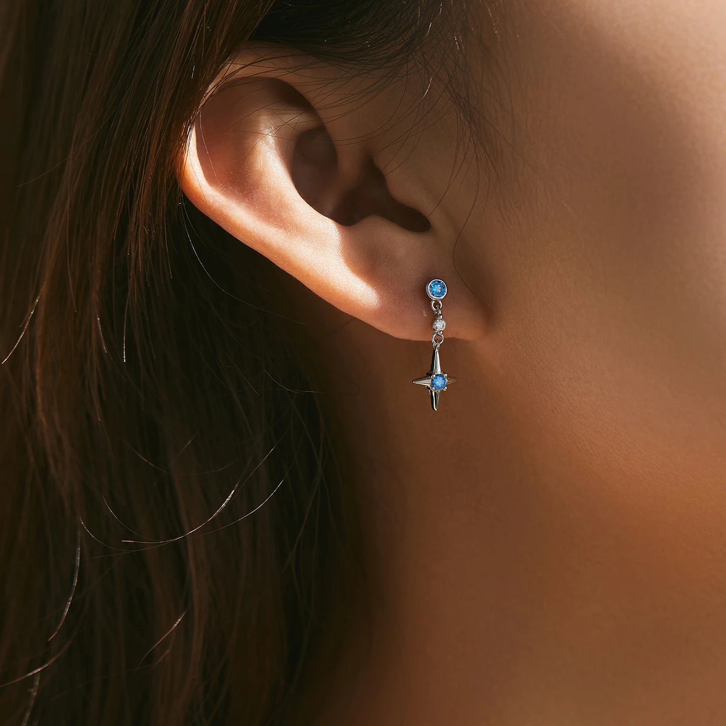 Pendientes MODIAN de plata de ley 925 con circonitas azules y estrellas brillantes para mujer, joyería fina
