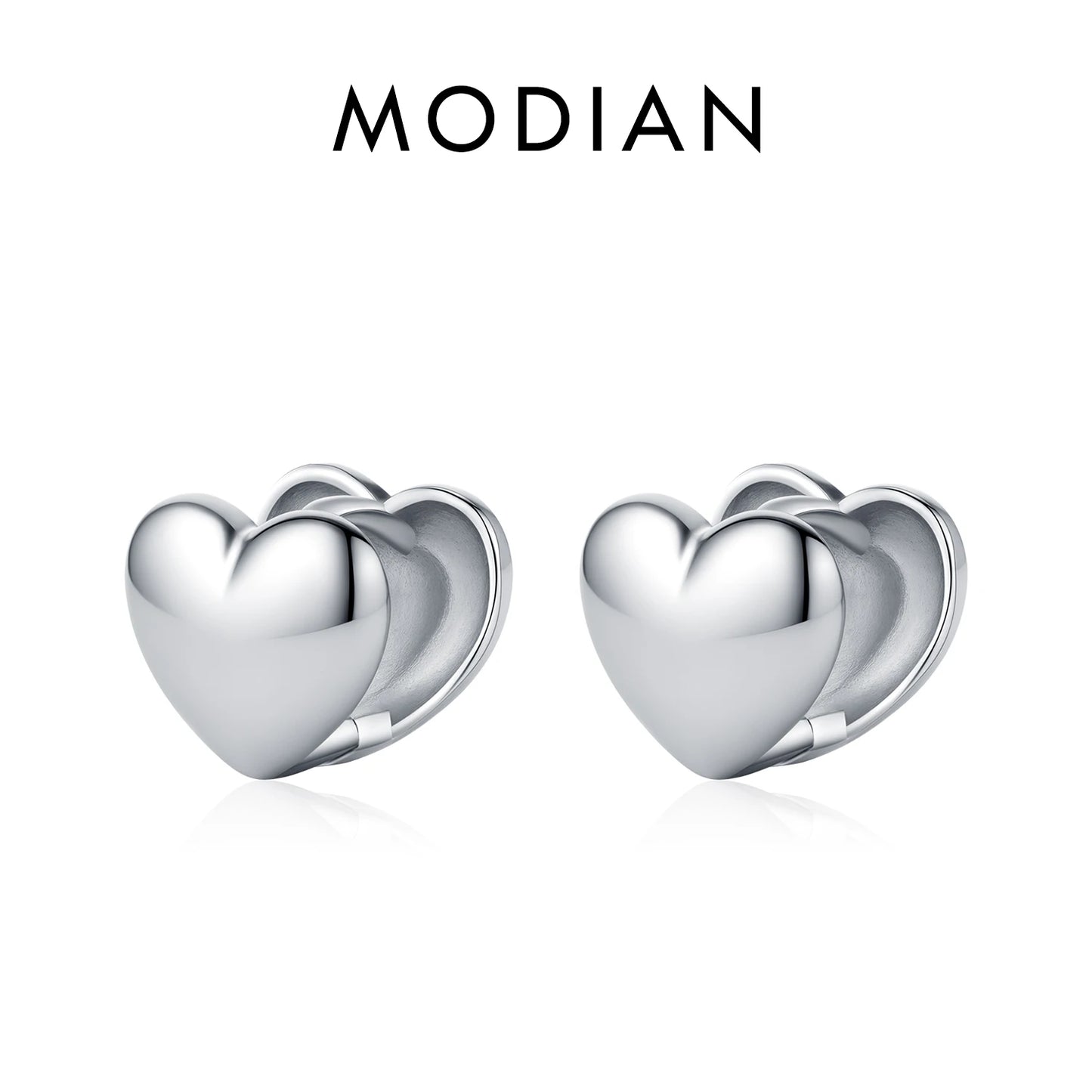 MODIAN 925 Sterling Silver Trendy Minimalist Mirror Metal Design Stud Earrings Hearts Shape Buckle Earrings For Women Jewelry