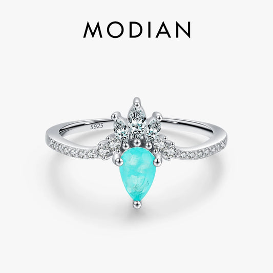 Anillo de plata de ley 925 con corona de MODIAN, turmalina Paraiba, para mujer, de lujo, para boda, compromiso, joyería fina.
