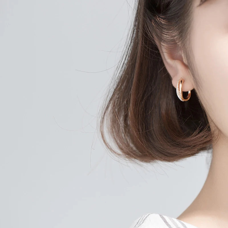 Modian 100% Real 925 Sterling Silver Clear CZ Geometric Twist Of Fate Hoop Earrings for Women Korea Style Fine Jewelry Brincos