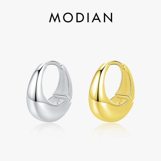 MODIAN 1 pieza de pendientes de aro geométricos lisos y brillantes de plata de ley 925 para mujer, joyería fina para fiestas y vacaciones.