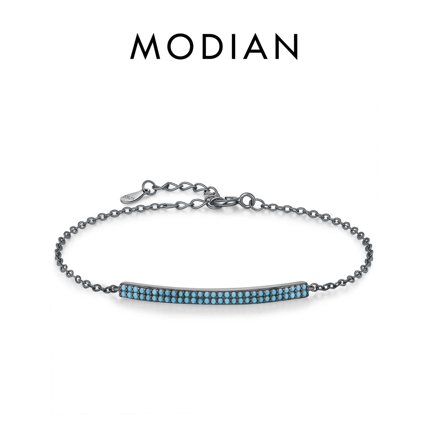 MODIAN 925 Sterling Silver Retro Synthetic Turquoise Geometric CZ Stars Palm Link Chain Bracelet For Women Punk Fine Jewelry
