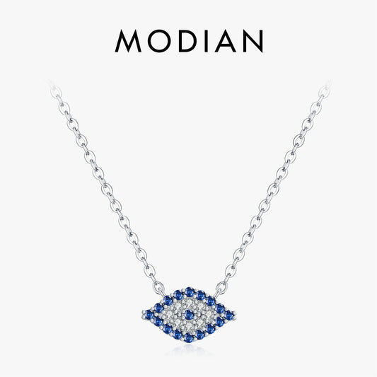 MODIAN Elegant Blue Zirconia Eyes Pendant Necklace 925 Sterling Silver Simple CZ Link Chain Necklaces For Women Fine Jewelry
