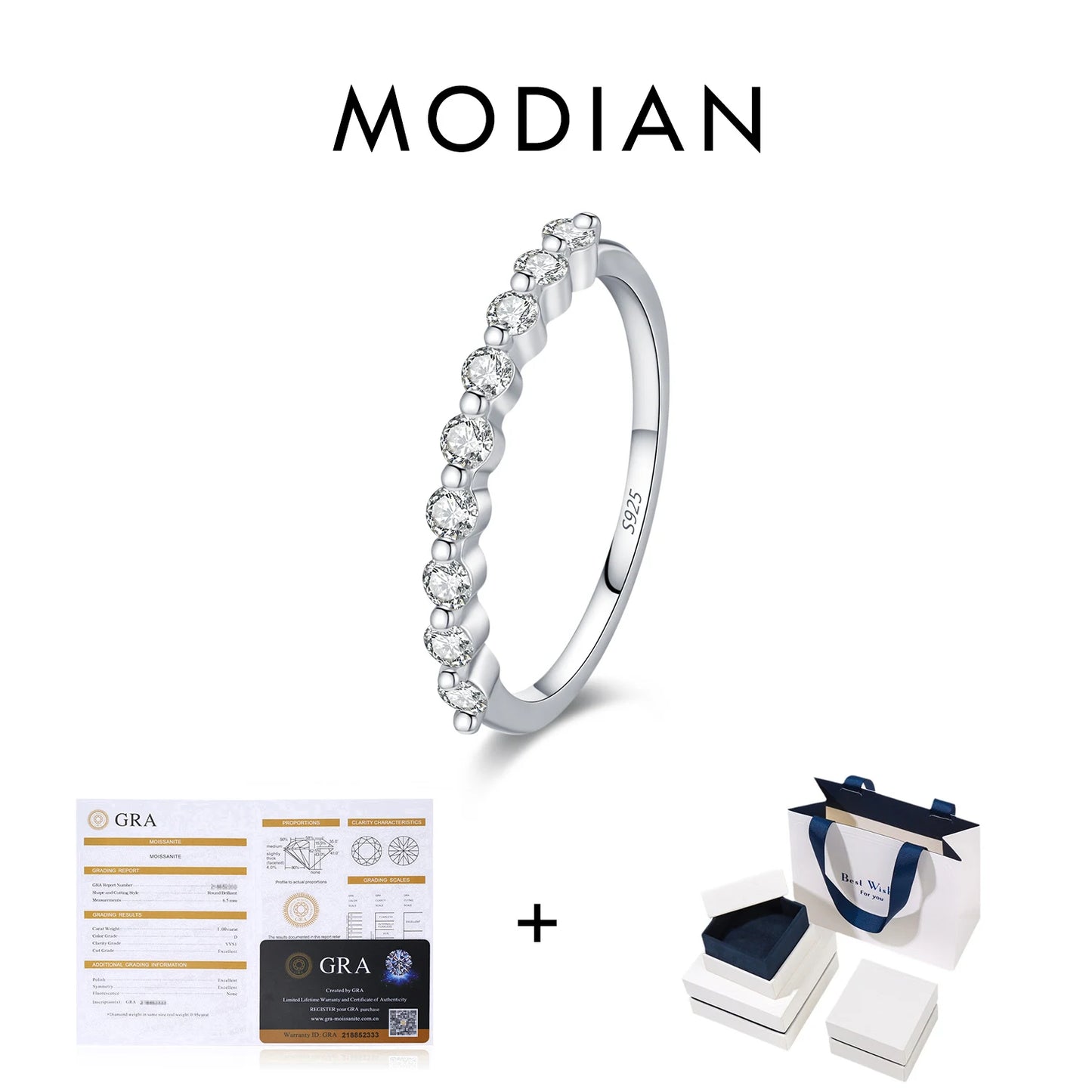 MODIAN D Color Moissanite Round Ring 925 Sterling Silver Sparkling Stacking Slim Band Rings For Women Wedding Fine Jewelry Gifts