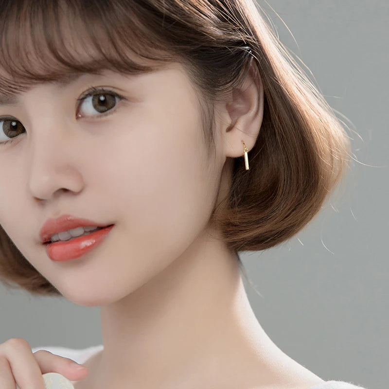 Modian Authentic 925 Sterling Silver Geometric Rectangle Stick Fashion 3 Color Hoop Earrings for Women Fine Jewelry Student Gift