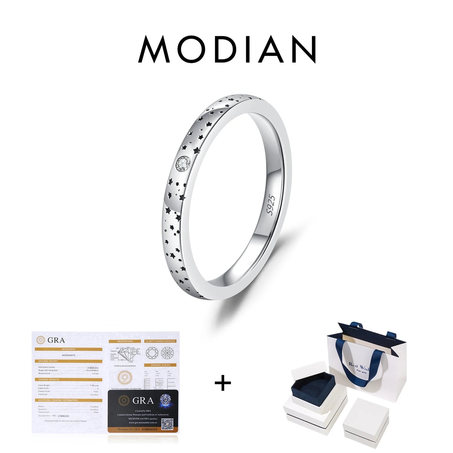 MODIAN D Color Moissanite Sparkle Couple Ring 925 Sterling Silver Charming Stars Ring For Women and Men Anniversary Fine Jewelry