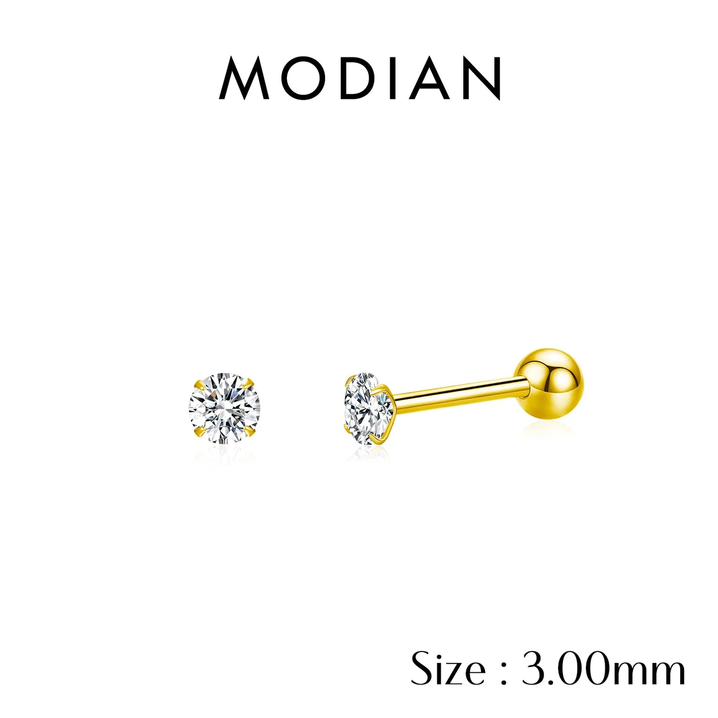 MODIAN Multicolor 925 Sterling Silver Elegant Beads Screw Earrings Classic Round CZ Stud Earrings For Women Jewelry 2.5MM-8MM