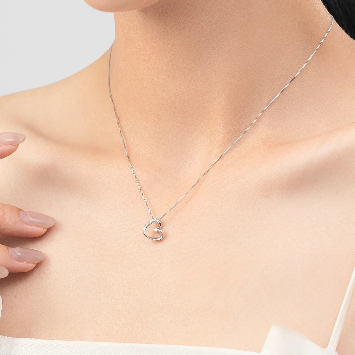 MODIAN Real 925 Sterling Silver Romantic Simple Heart Pendant Necklace Classic Link Chain Neck For Women Wedding Fine Jewelry