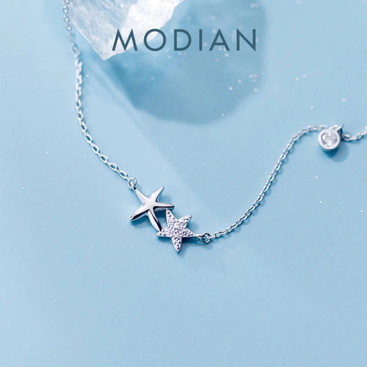 Gargantilla con colgante de estrella de mar de plata de ley 925 de Modian, nuevo diseño, para mujer, con circonita cúbica transparente, joyería fina de moda