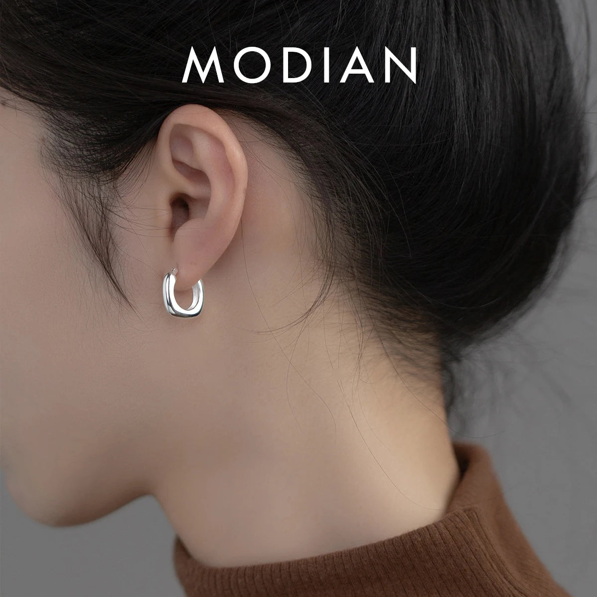 MODIAN Real 925 Sterling Silver Smooth Square Simple Ear Buckle Trendy Party Charm Hoop Earrings For Women Fine Jewelry Gift