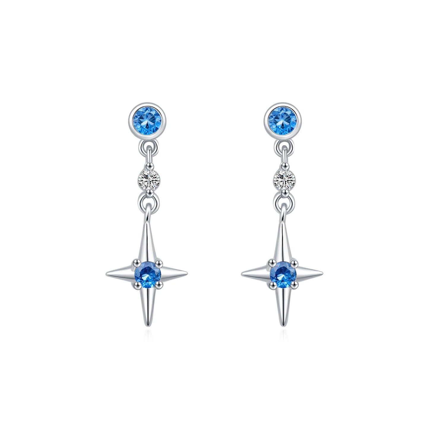 Pendientes MODIAN de plata de ley 925 con circonitas azules y estrellas brillantes para mujer, joyería fina