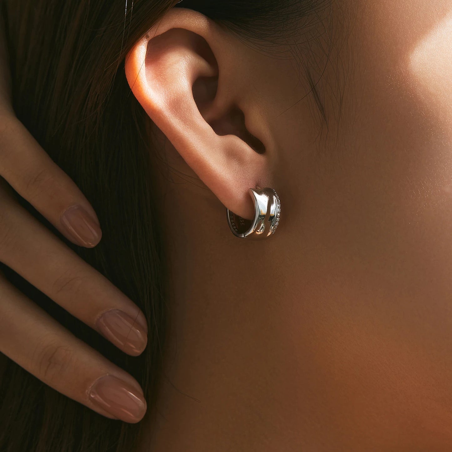 MODIAN 925 Sterling Silver Fashion Minimalist CZ Hoop Earrings Irregular Liquid Metal Design Buckle Earrings For Women Jewelry