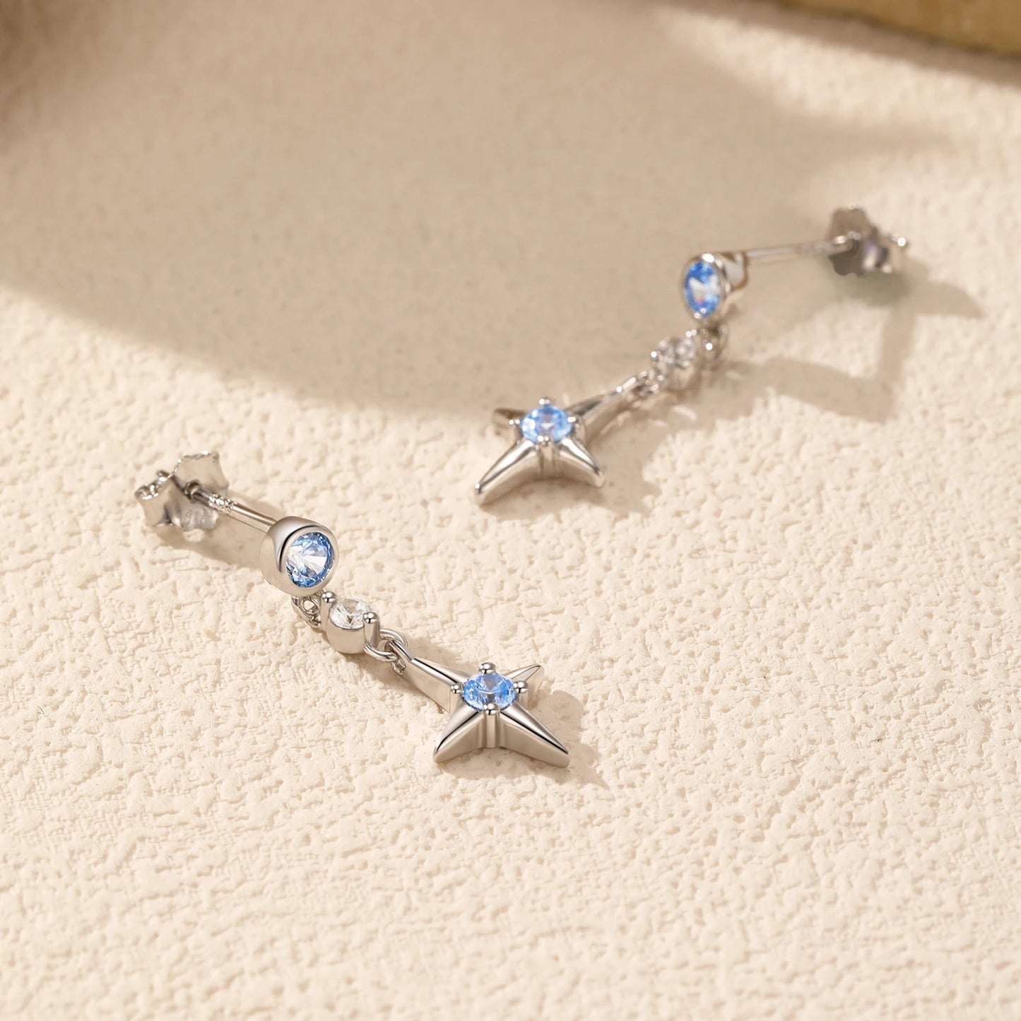 Pendientes MODIAN de plata de ley 925 con circonitas azules y estrellas brillantes para mujer, joyería fina