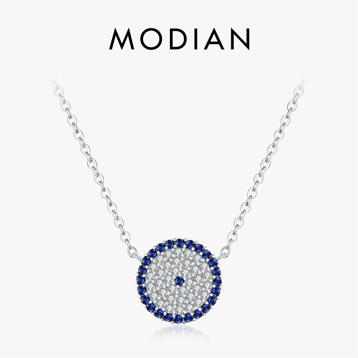 MODIAN 925 Sterling Silver Classic Round Eyes Pendant Necklace Shiny Full Zirconia Link Chain Necklaces For Women Jewelry