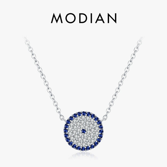 MODIAN 925 Sterling Silver Classic Round Eyes Pendant Necklace Shiny Full Zirconia Link Chain Necklaces For Women Jewelry