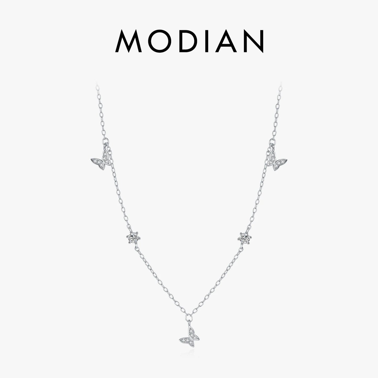 MODIAN Flying Butterfly CZ Necklace 925 Sterling Silver Simple Link Chain Charms White Gold Plated Necklaces For Women Jewelry
