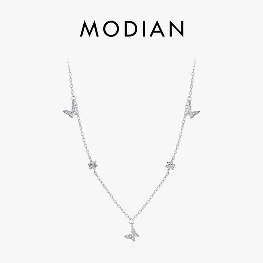MODIAN Flying Butterfly CZ Necklace 925 Sterling Silver Simple Link Chain Charms White Gold Plated Necklaces For Women Jewelry