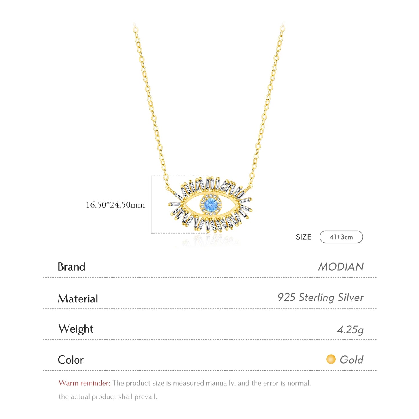 MODIAN 925 Sterling Silver Exquisite Zirconia Eye Pendant Necklace Prong Setting CZ For Women Adjustable Link Chain Fine Jewelry