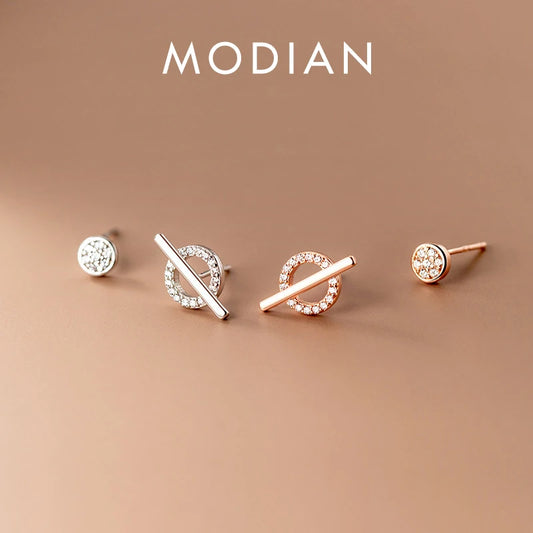 Pendientes Modian con diseño geométrico en oro rosa y circonita cúbica transparente para mujer, de plata de ley 925, regalo de joyería