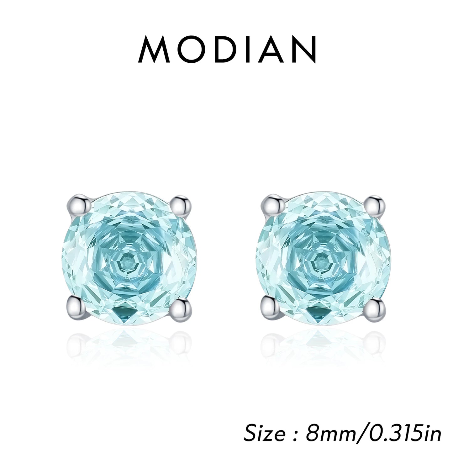 MODIAN Multicolor 925 Sterling Silver Rose Cut Round Zirconia Earrings Paraiba Color Fashion Stud Earrings For Women Jewelry