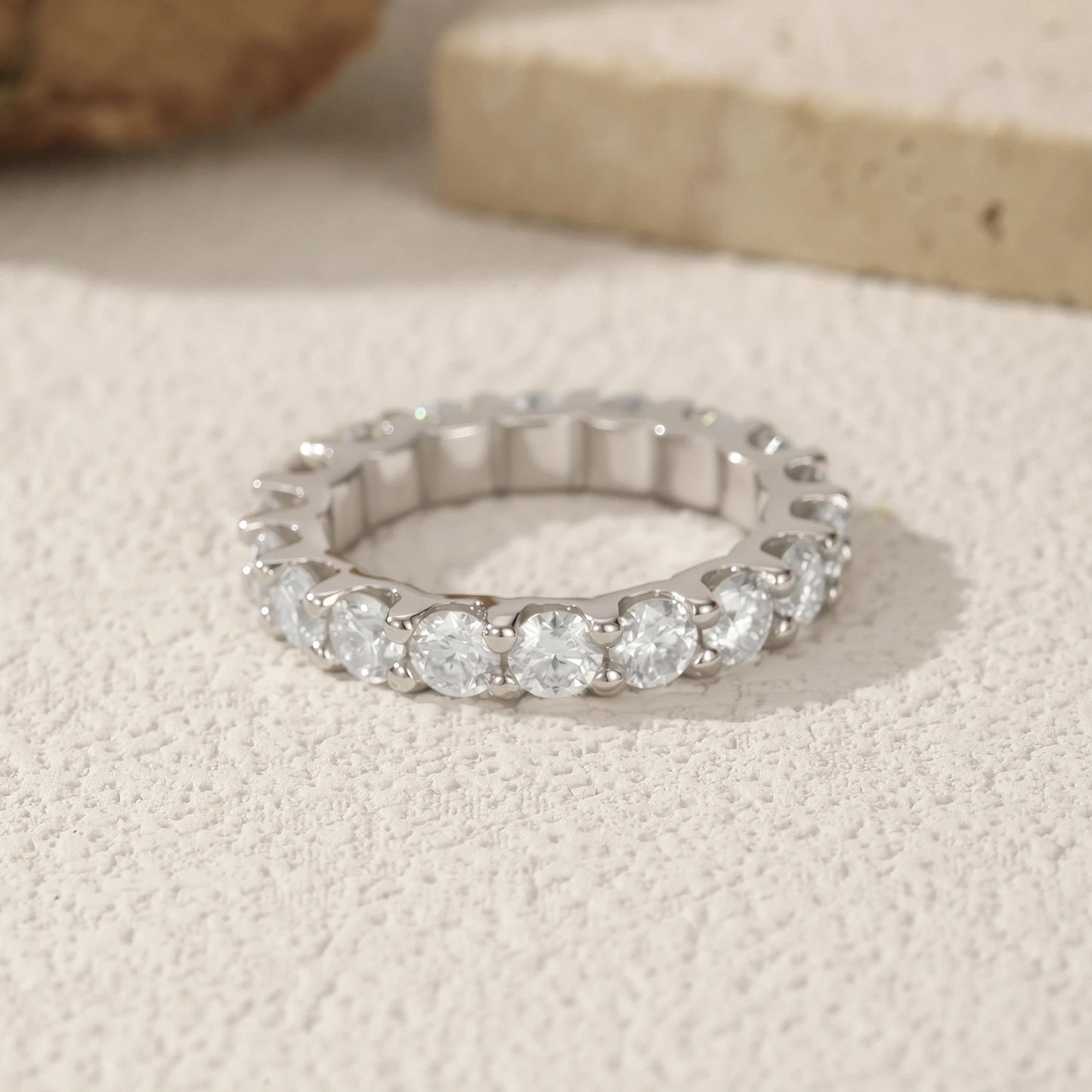 MODIAN D Color Moissanite Dazzling Ring 925 Sterling Silver Luxury Round Eternity Band Rings For Women Wedding Fine Jewelry Gift