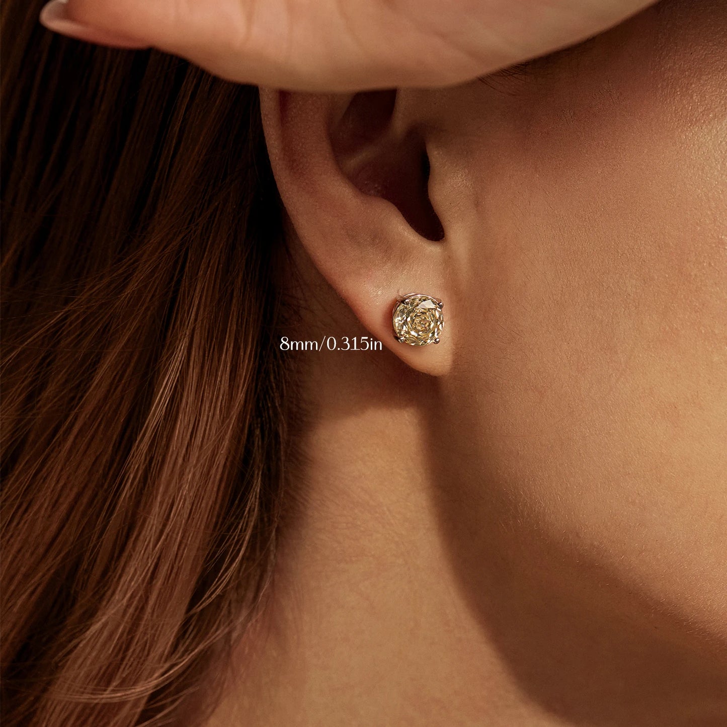 MODIAN Simple Round CZ Ear Stud 925 Sterling Silver Fashion Light Yellow Rose Cut Stud Earrings For Women Fine Jewelry