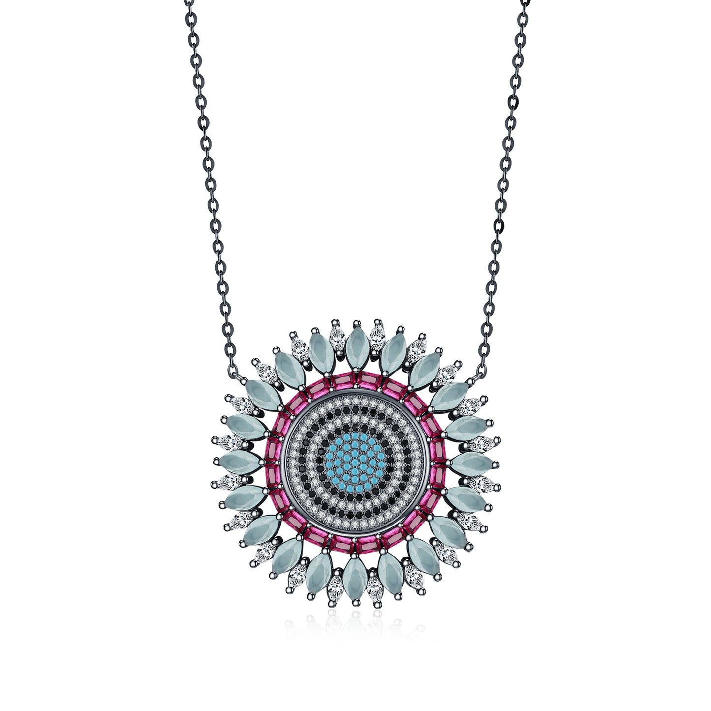 MODIAN 925 Sterling Silver Luxury Round Colorful Big Pendant Necklace Classic Black Mosaic Style Jewelry For Women Gifts