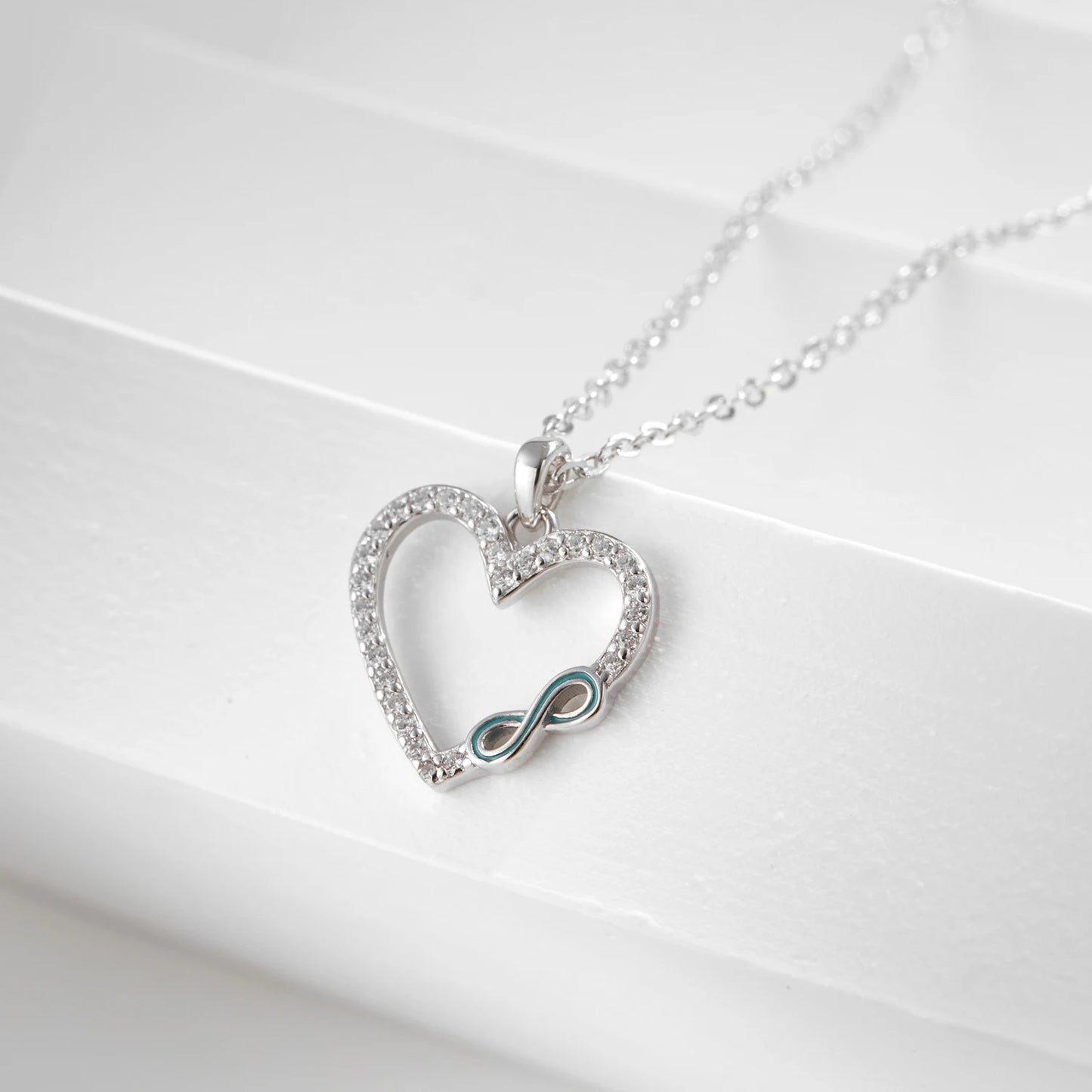 MODIAN 925 Sterling Silver Romantic Heart Enamel Infinity Love CZ Link Chain Pendant Necklace For Women Wedding Fine Jewelry