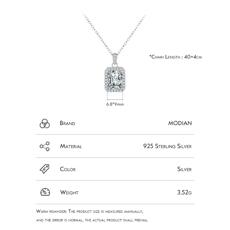 Modian 925 Sterling Silver Radiant Cut 5A Zirconia Sparkling Link Chain Pendant Necklace Wedding Engagement Jewelry For Women