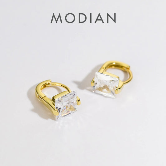 Modian Tiny Square CZ Gold Color Hoop Earrings for Women 925 Sterling Silver Small Ear Hoops Female Fashion Jewelry Bijoux